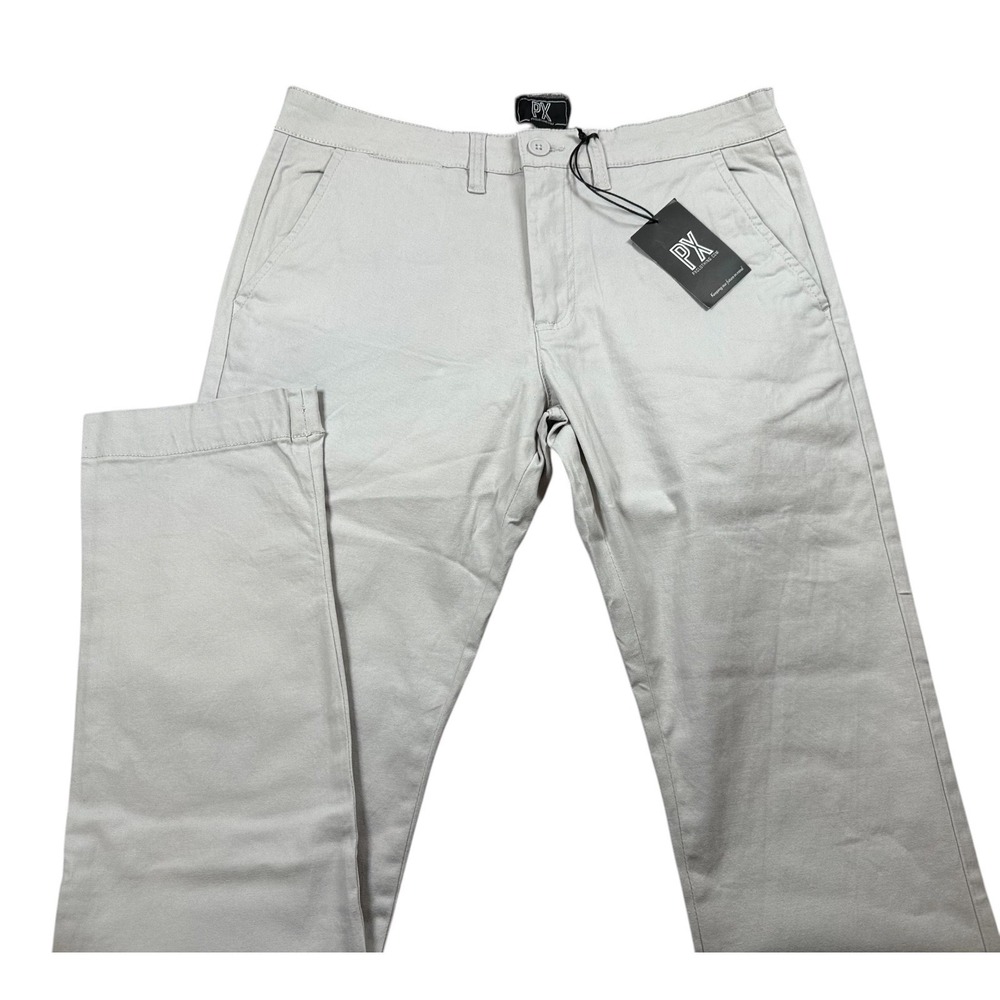 PX CLOTHING Men's 31x34 Light Gray NWT Straight Fit Flat Fit Cotton Chino Pants